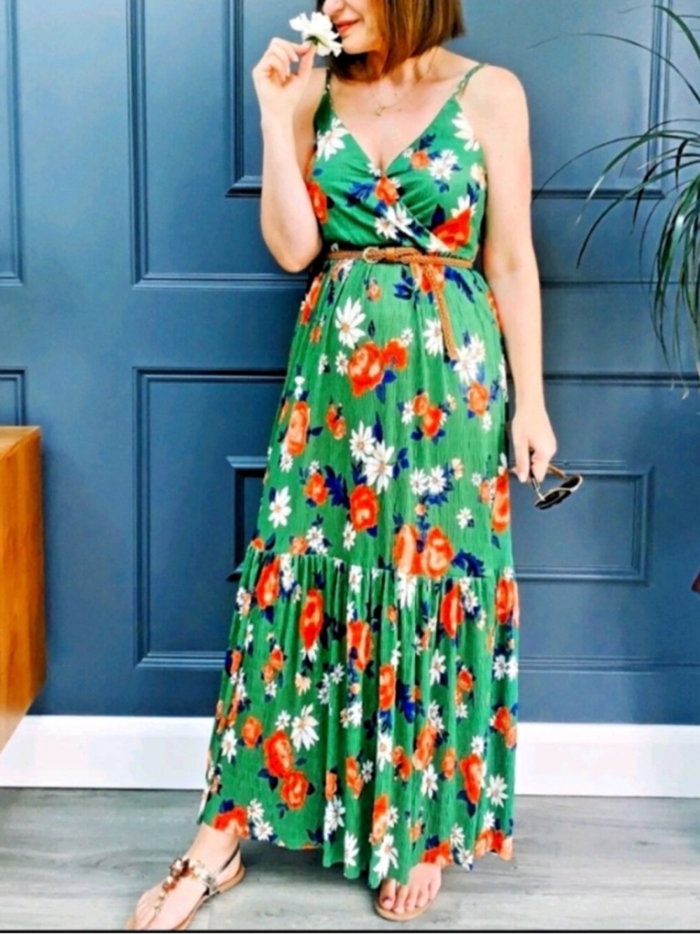 Zara Green Floral Midi Maxi Summer Dress Size‎ XS